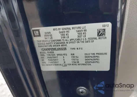 2012 Chevrolet Traverse Ls из США, поврежденный, VIN 1GNKRFED8CJ260228